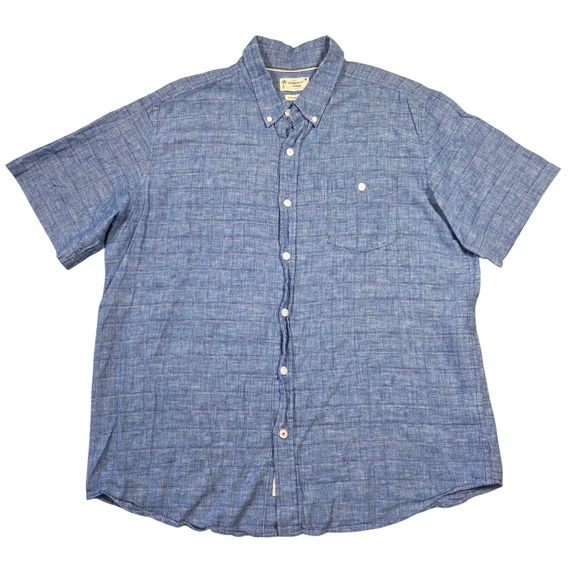 Weatherproof Vintage Other - Weatherproof Vintage Mens XL Blue Windowpane Linen Cotton Short‎ Sleeve Shirt